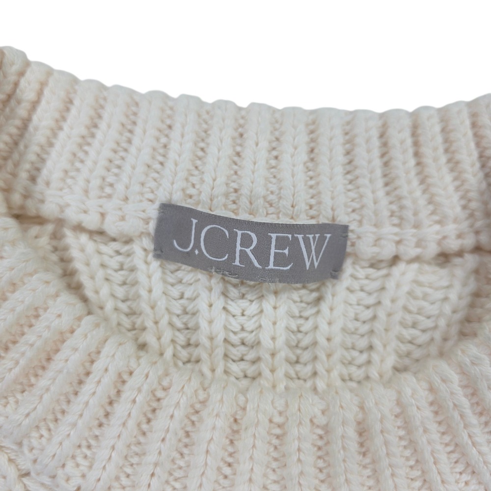 J.Crew Ribbed Chunky Cotton Cream Sweater Ivory Med Womens - Picture 2 of 8